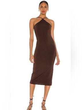 Lovers + Friends Elizabeth Midi Dress in Espresso Brown